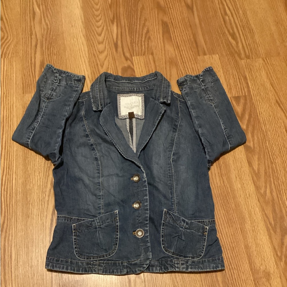 blue denim blazer jacket long sleeve size medium brand Sonoma life style
